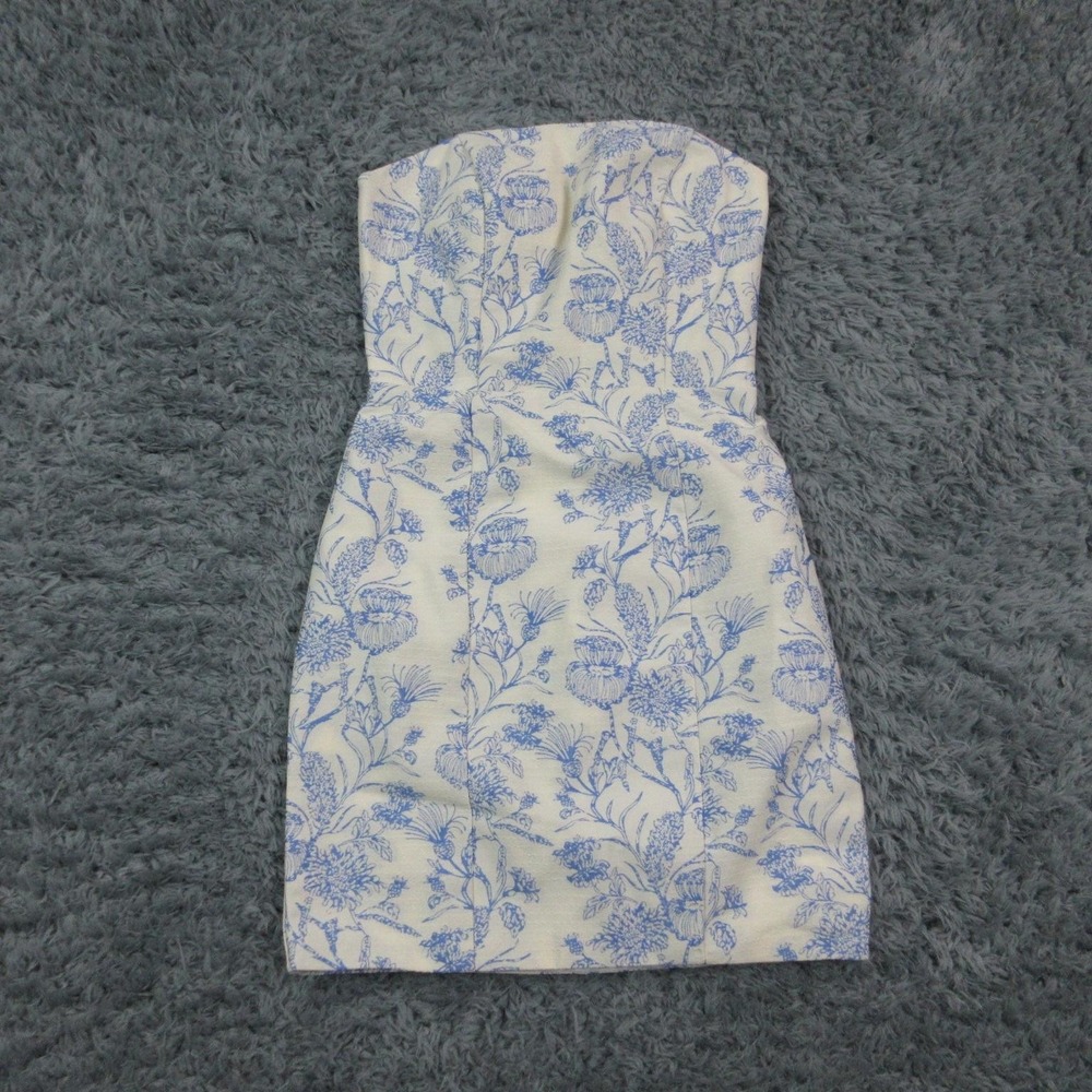 Lead The Fashion Dress Womens XS White Blue Floral Strapless Bodycon Mini NWT